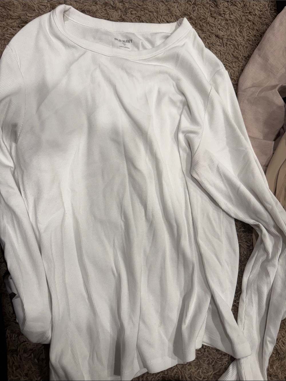 Old Navy White Men's Long-Sleeve Ribbed Crewneck